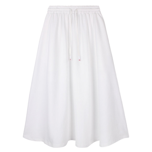 White skirt for women in spring and summer 2025 new mid-length high waist cover hips to make them look slim and casual large size pocket a-line skirt
