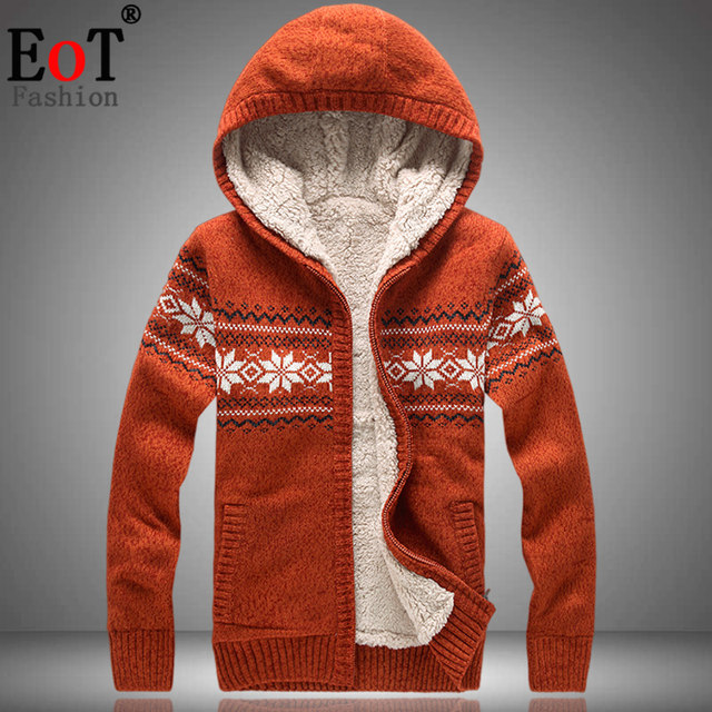Autumn and winter men's velvet thickened sweater jacket hooded cardigan ...