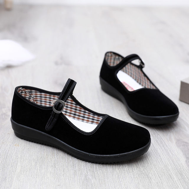 Old Beijing cloth shoes, women's cotton shoes, flat shoes, non-slip work shoes, black square dance shoes, mother's shoes, soft soles
