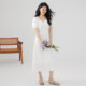one more2025 summer short-sleeved French square collar dress for women with high-end white skirt waist-hugging vacation skirt