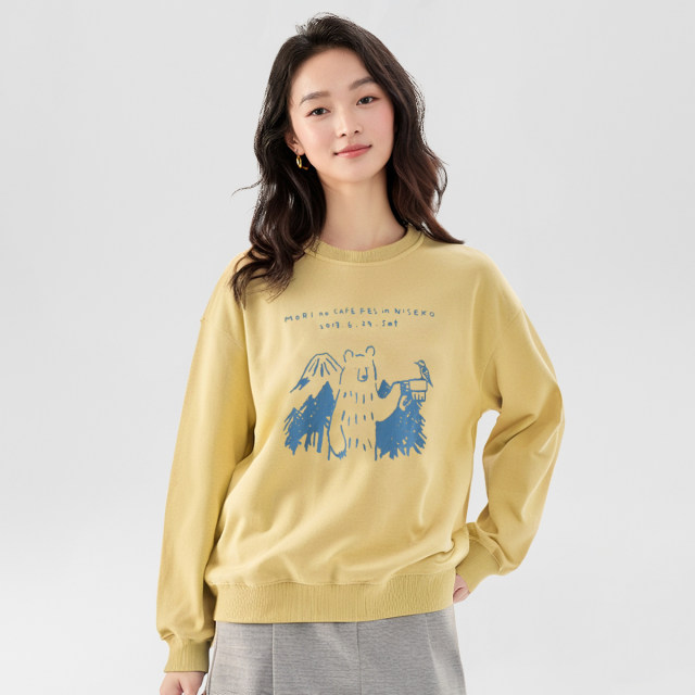 one more printed round neck sweatshirt for women 2025 spring and autumn loose women's clothing 2025 new top Korean style base shirt