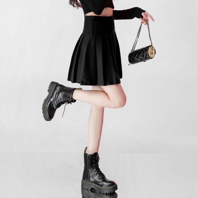 one more2025 new versatile college style skirt high waist short wool pleated skirt