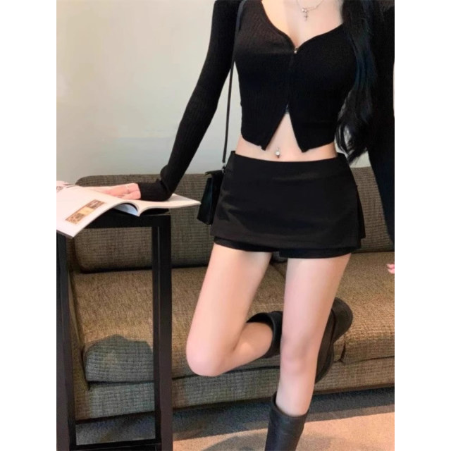 2025 early spring new Korean version of fashionable zipper slim and versatile splicing suit skirt for women's skirt trendy
