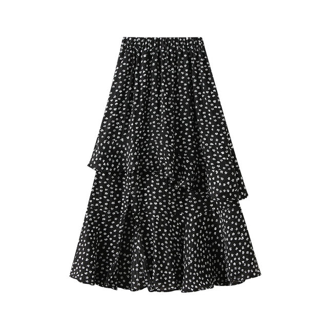 
Ruffled floral skirt for women in summer new versatile elastic waist slit long skirt cake skirt D8932