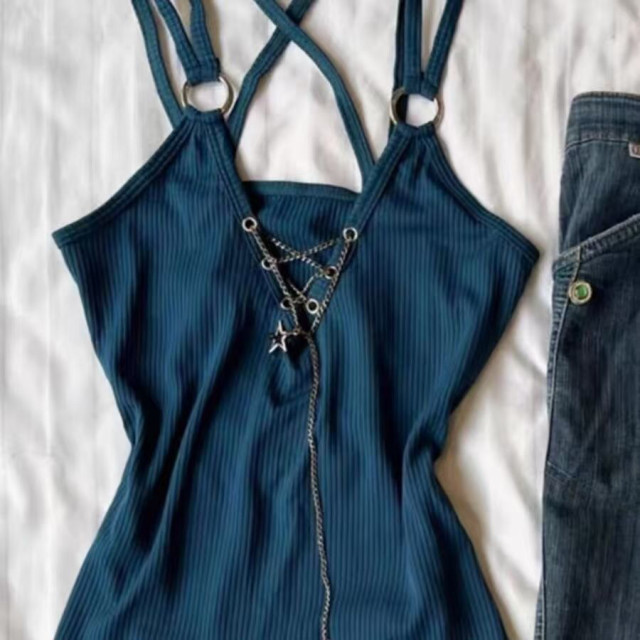 Cross blue backless caution suspender vest for women spring and summer 2025 new chain versatile top

