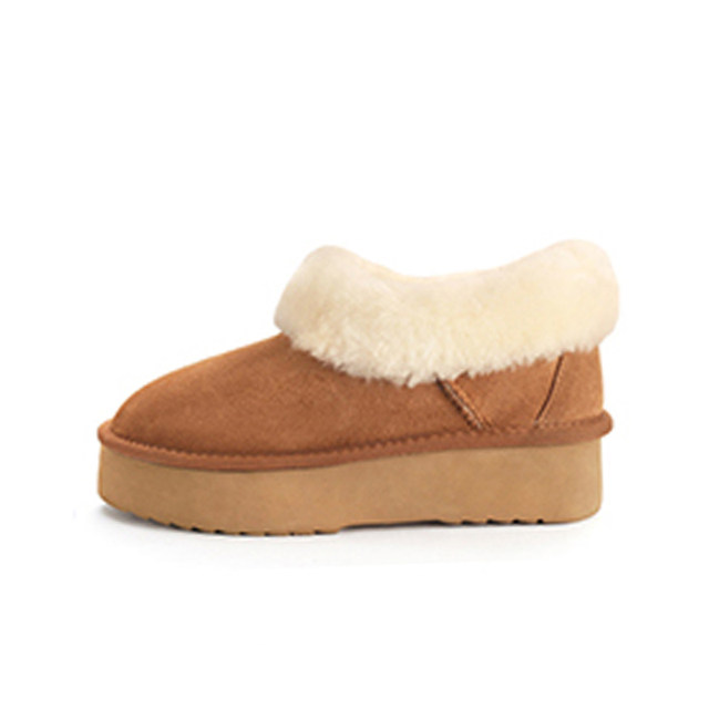 Sangpo genuine wool and leather snow boots for women, thick-soled winter heightening short boots, warm and thickened snow cotton boots