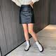 2024 half-height waist a-line skirt PU leather skirt commuter open line decoration large-size autumn and winter short skirt hot selling internet celebrity

