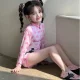 High-energy girl swimsuit one-piece sun protection girl long-sleeved swimming flat angle quick-drying cold swimsuit