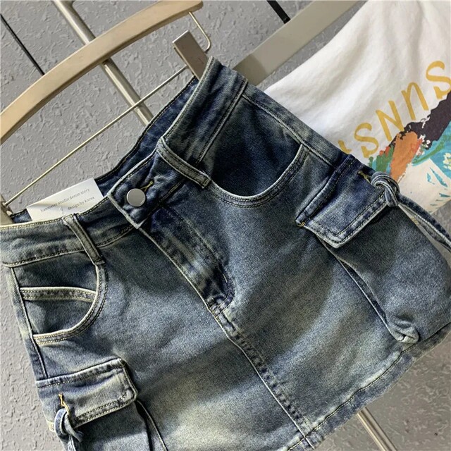 European products 2024 summer new three-dimensional pocket denim work skirt street hot girl fashion A-line skirt
