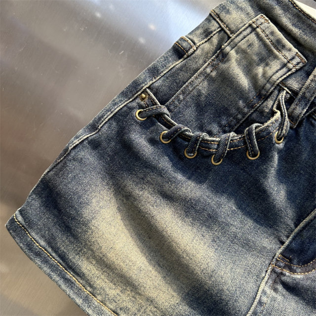 Retro old denim skirt for women in autumn new niche pocket design high waist slim hot girl hip-pack skirt