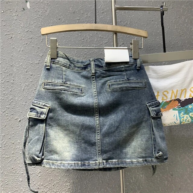 European products 2024 summer new three-dimensional pocket denim work skirt street hot girl fashion A-line skirt
