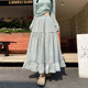 High-waisted temperament plaid cake skirt for women in summer new products black ears half-body long skirt versatile Korean design ins