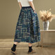 Large size fat mm retro printed denim skirt for women spring and autumn flower bud skirt high waist covering belly to make them look slim A-line skirt trendy
