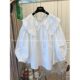 Design sense of niche large lapel lantern sleeve lace embroidered white shirt for women's spring and autumn age-reducing doll shirt for meat covering top
