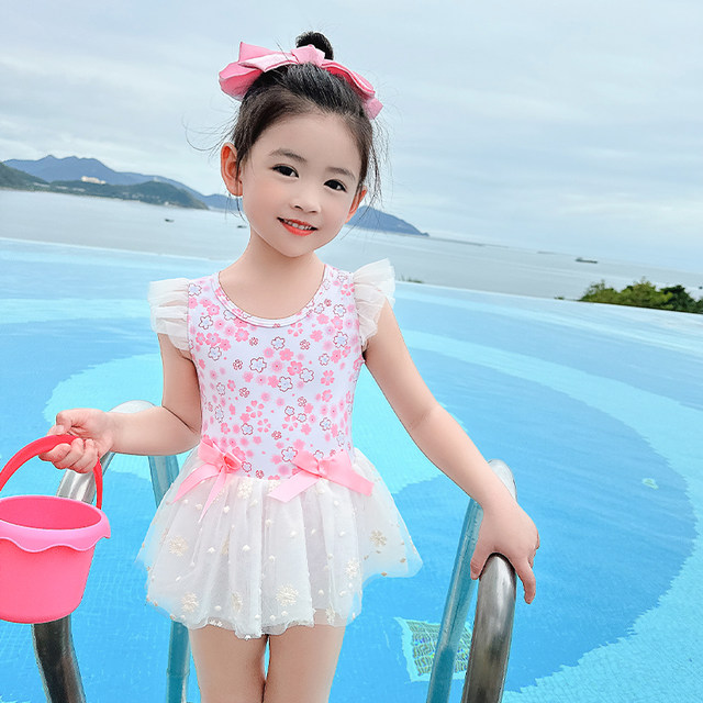 Children's swimsuits girls summer one-piece 2025 new style small and medium-sized children's baby fashionable cute princess fashion baby swimsuit
