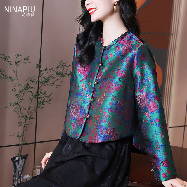 New Chinese retro jacquard short jacket for women 2025 autumn Chinese style style style mother dress loose big brand top