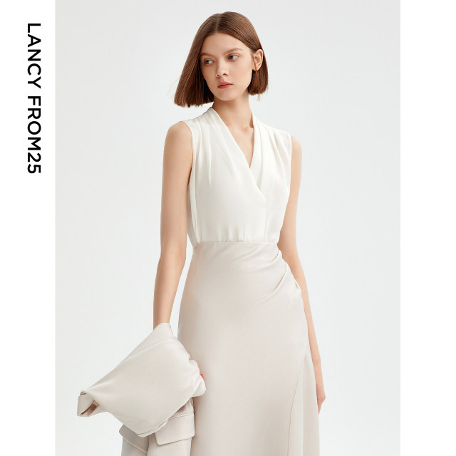 Silk ladies shirt summer new style V-neck white shirt light men's top