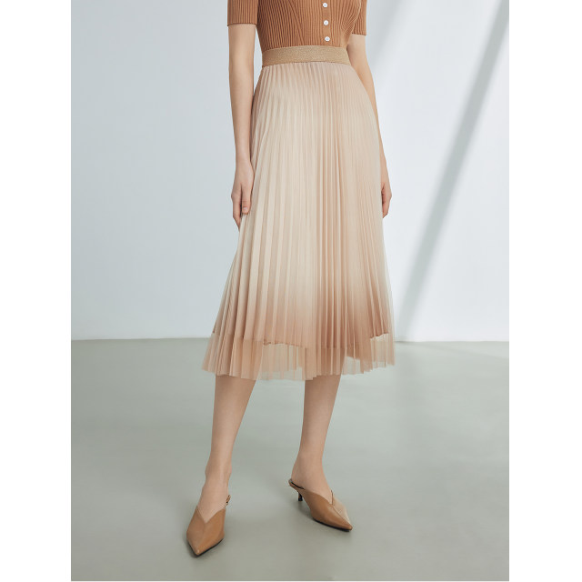 Langzi French pleated skirt temperament gauze skirt 2024 summer new high -waisted straight tube high -end skirt female
