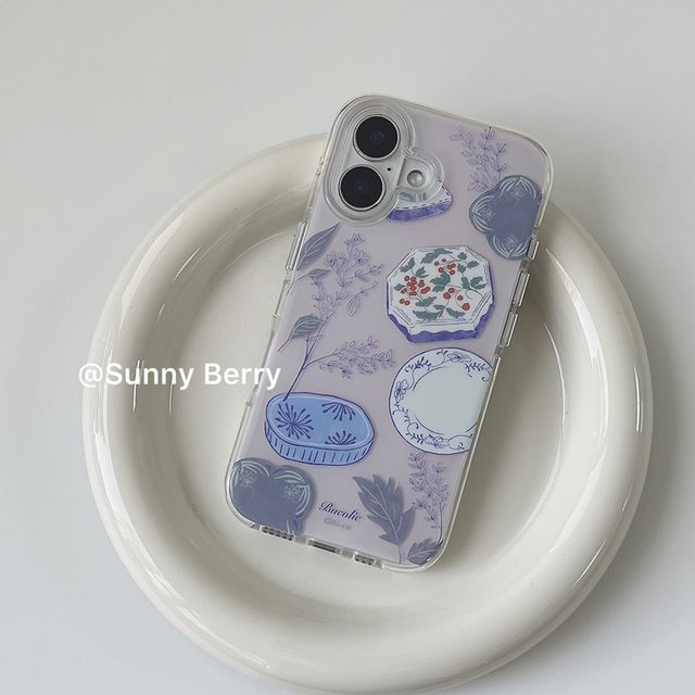 
Sunflower ins spring new Chinese style gentle and elegant purple branches and leaves plate box illustration suitable for Apple 17pro mobile phone case iphone16promax/15/14 protective cover anti-fall