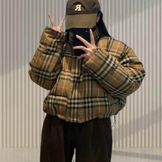 Design-sensual plaid short cotton jacket for women 2024 winter new small thickened bread jacket for cotton jacket