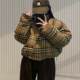 Design-sensual plaid short cotton jacket for women 2024 winter new small thickened bread jacket for cotton jacket