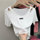 300Jin [Jin is equal to 0.5kg] Plus size women's clothing for fat mm, chic and sweet girl wear 220 hollow short-sleeved T-shirt design niche tops