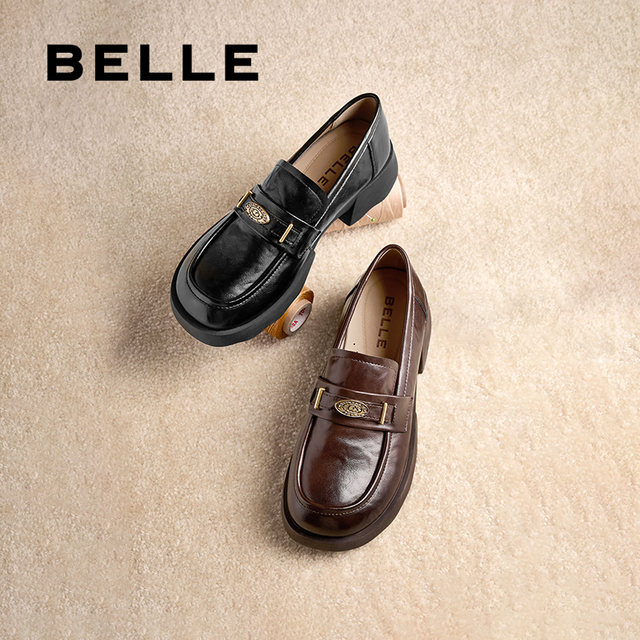 Belle Yuanbao thick-soled Lok Fu shoes 2025 new soft-soled non-tiring black small leather shoes for women D2S1DC pre-