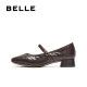 Belle women's shoes retro Mary Zhen shoes 2025 spring new sheepskin thick heel light mouth single shoes B2435AQ5

