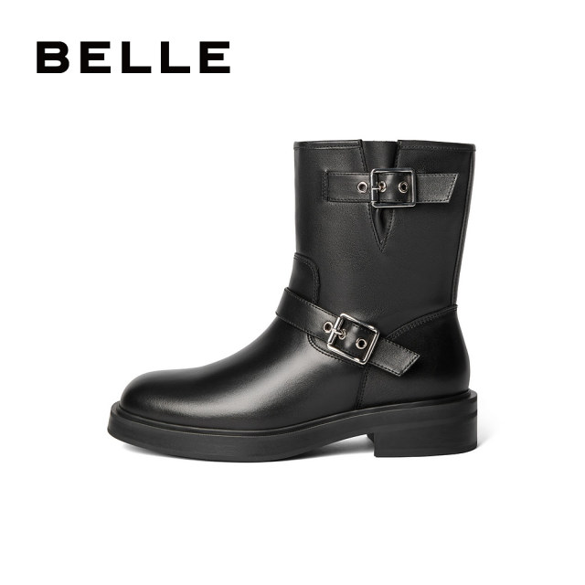 Belle Casual Retro Western Boots Women's Winter Shopping Mall Same Style New Genuine Leather Motorcycle Boots Short Boots 3EL65DZ4