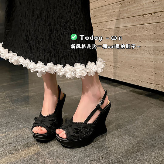 
Fish mouth sexy wedge sandals for women 2025 summer new small fragrance style color-blocking gentle open-toe waterproof platform super high heels