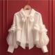White high-end chiffon shirt 2024 new early autumn sweet niche unique temperament bow long-sleeved top
