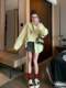 Large size fat mm300Jin [Jin equals 0.5 kg] Yellow fun cartoon long-sleeved shirt for women in spring design niche French top trendy
