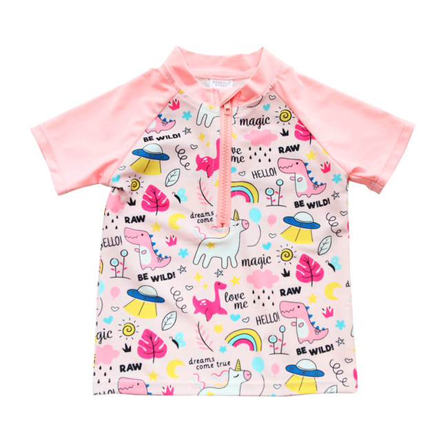 Children's swimsuit girls short-sleeved split suit flat-leg skirt pants boxer shorts girl 2025 new baby swimsuit