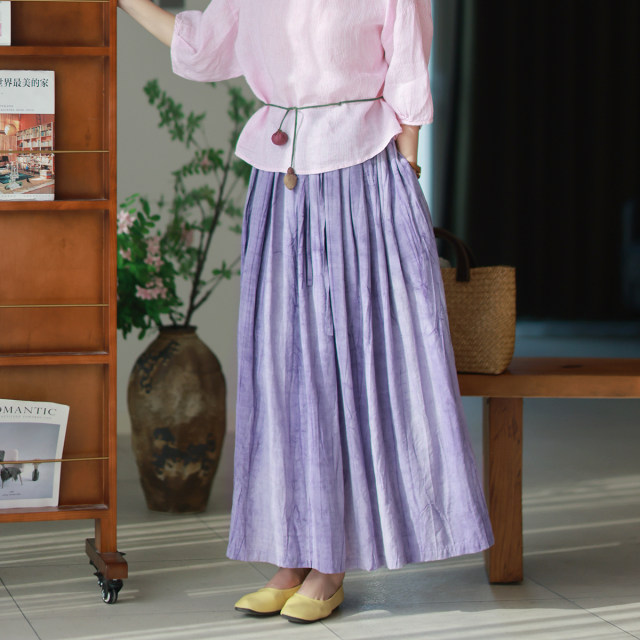 Mo Dai original women's clothing 2024 autumn and winter new products versatile fried color silk thread elastic waist drawstring casual big skirt