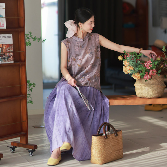 Mo Dai original women's clothing 2024 autumn and winter new products versatile fried color silk thread elastic waist drawstring casual big skirt