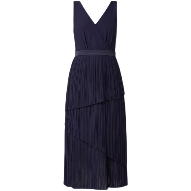 Pure Yuan special offer new front and rear V-neck sleeveless lady temperament elegant dress pleated multi-layer midi skirt dress