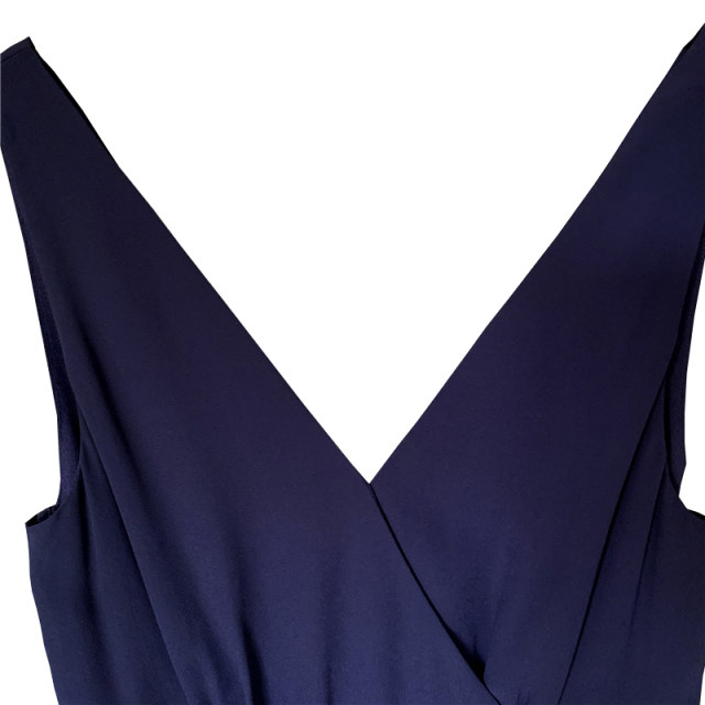 Pure Yuan special offer new front and rear V-neck sleeveless lady temperament elegant dress pleated multi-layer midi skirt dress