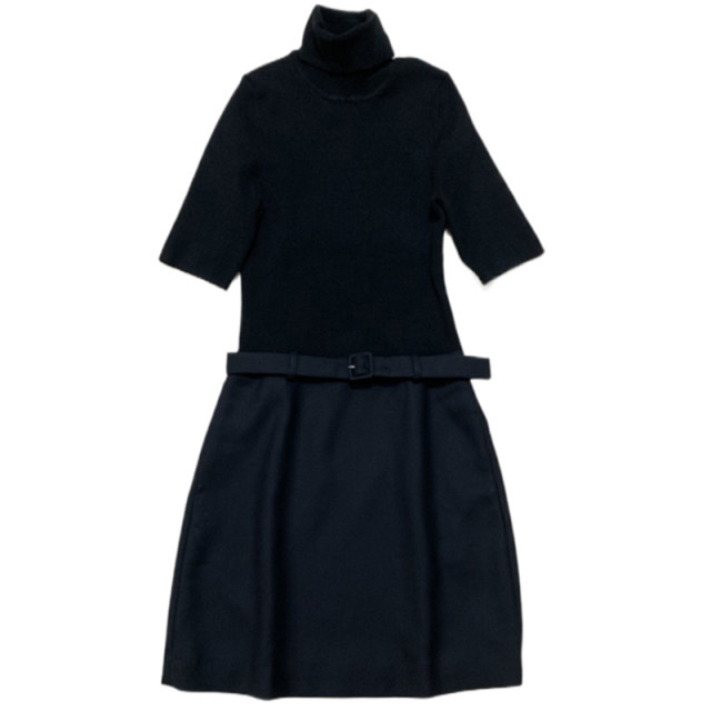 22 autumn and winter new women's clothing OL commuter base wool turtleneck mid-sleeved knitted splicing fake two-piece skirt dress