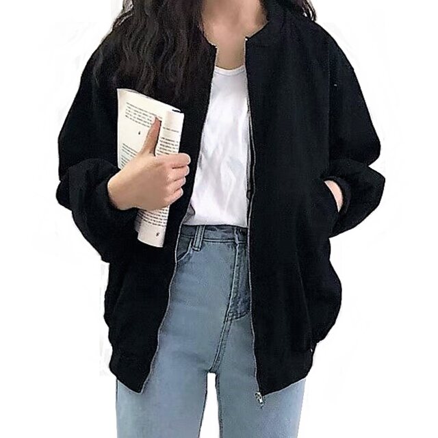 Casual loose large size fat mm black cotton baseball uniform work jacket for women in spring, autumn and winter Korean version versatile