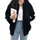 Casual loose large size fat mm black cotton baseball uniform work jacket for women in spring, autumn and winter Korean version versatile