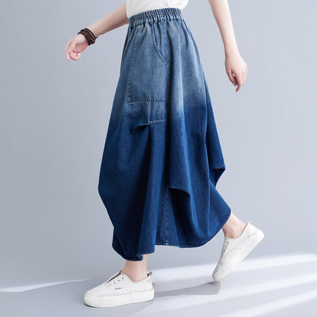 Xiaofei's home ~ Denim skirt spring and summer new style slim mid-length skirt temperament versatile wash water big sway skirt
