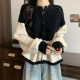 Large size sweet hollow stitching contrasting sweater coat women's autumn and winter niche chic lace-up waist knitted cardigan trendy