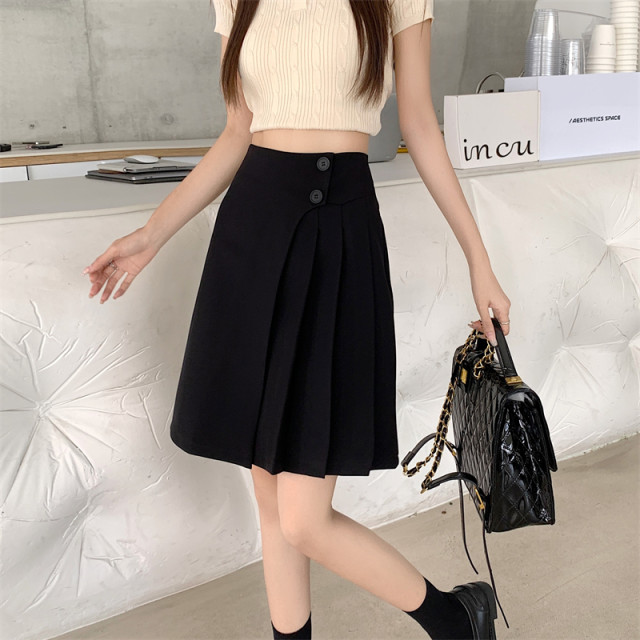 Summer high-waisted suit skirt for women with large size design, high-waisted versatile A-line skirt irregular midi skirt