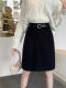 Autumn and winter khaki woolen skirt plus size high-waisted a-line mid-length skirt slimming versatile short skirt one-step hip-covering skirt
