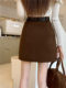 Large -size woolen A -shaped skirt Women's autumn and winter new high -waisted one -step hip skirt to prevent light and cover meat versatile skirt