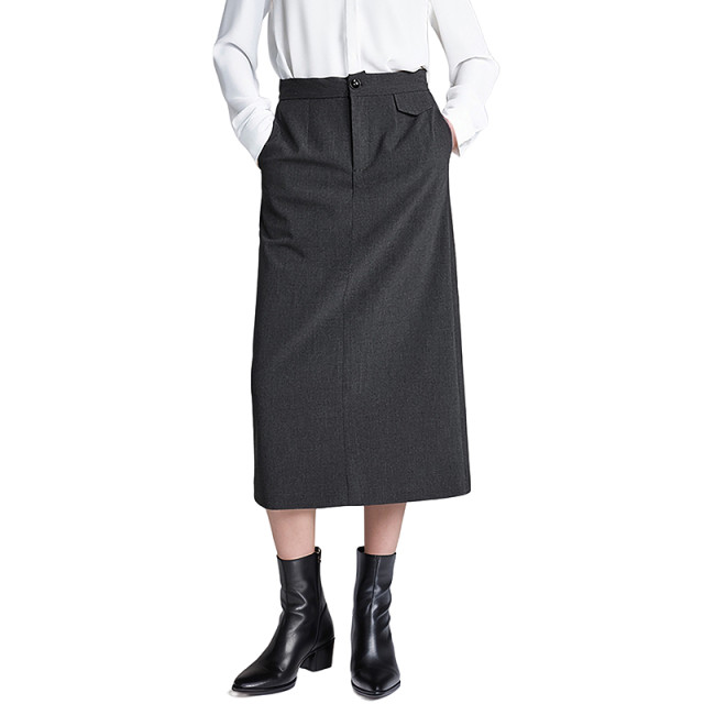 Lusi Belle's new mid-length skirt commuting high waist slim straight women's skirt black professional hip long skirt
