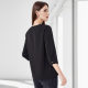 Lusi Belle Black Shirt 2025 New Women's Chiffon Cropped Sleeve Shirt Fashion V-neck Professional Commuter Shirt