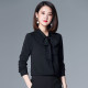 Black bow shirt for women long sleeves fashionable temperament base spring and autumn French chic professional women's chiffon shirt