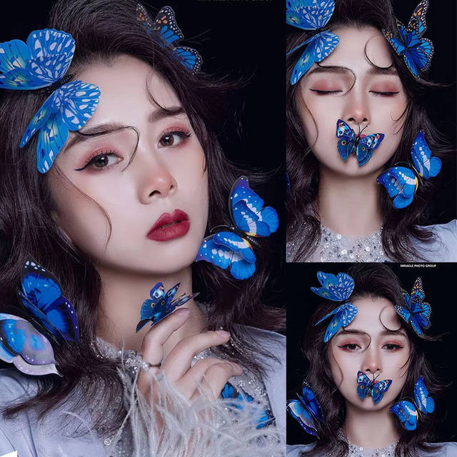 Photography Art Creative Makeup Blue Butterfly Facial Accessories Face Stickers Selfie Photo Props Stage Makeup Stickers