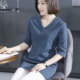 Loose bamboo joint cotton V-neck black quarter sleeve T-shirt women's mid-length pure cotton mid-sleeved top pocket T-shirt base shirt